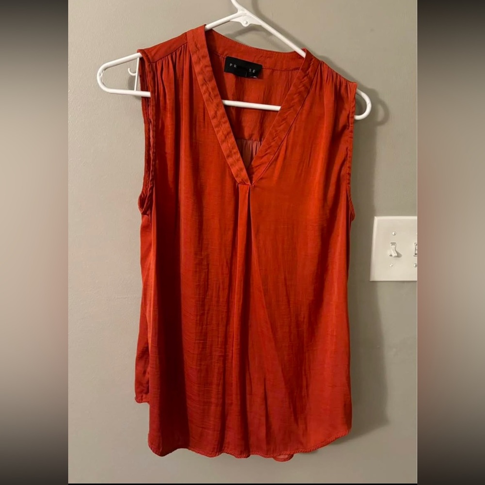 Premise Orange Sleeveless Plunge V-Neck Blouse